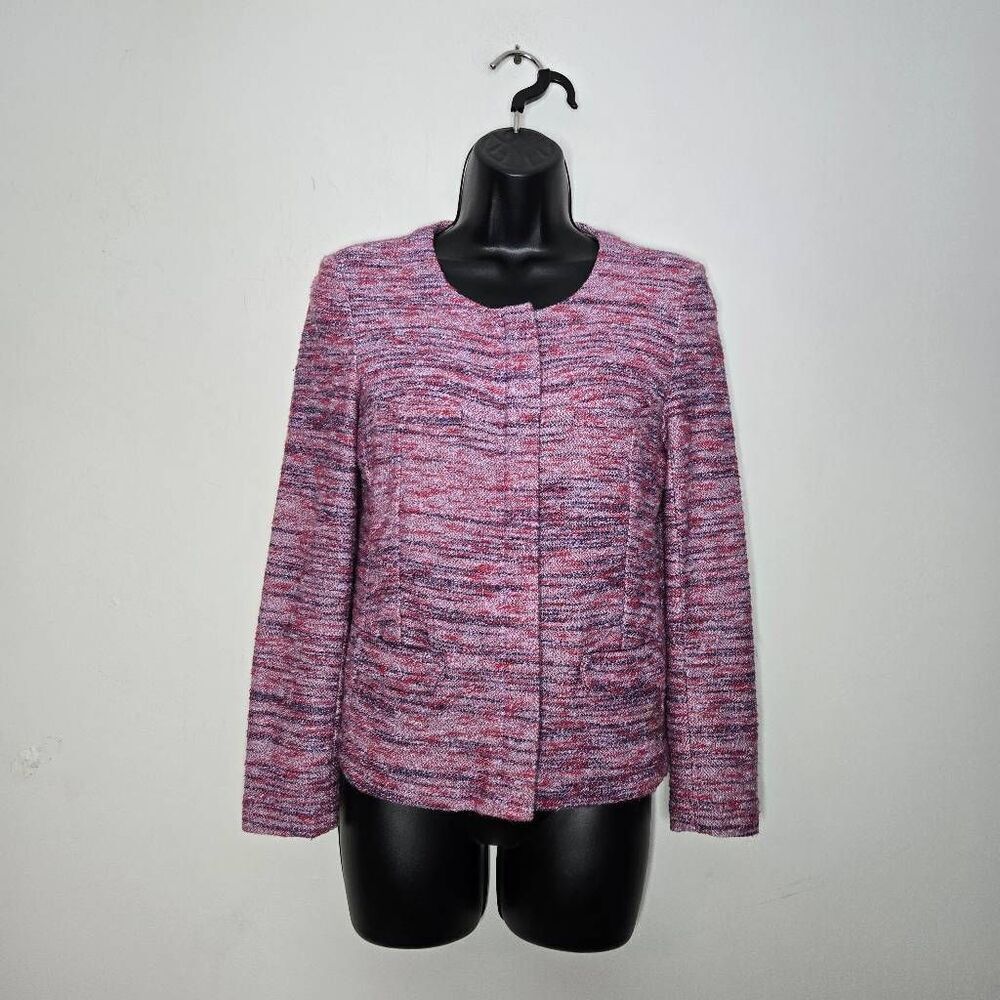 J Crew Poppy Jacket Womens Size XS  Pink Purple Tweed Long Sleeve Blazer Pockets